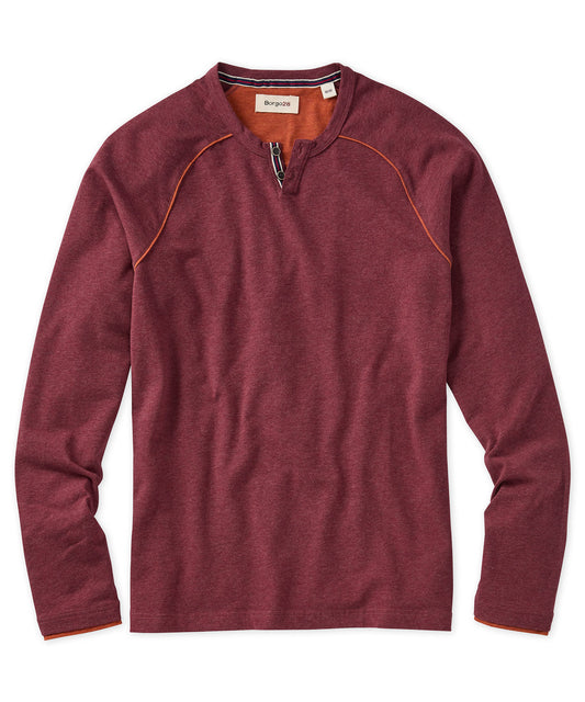 Melange Notch Neck Long Sleeve Henley