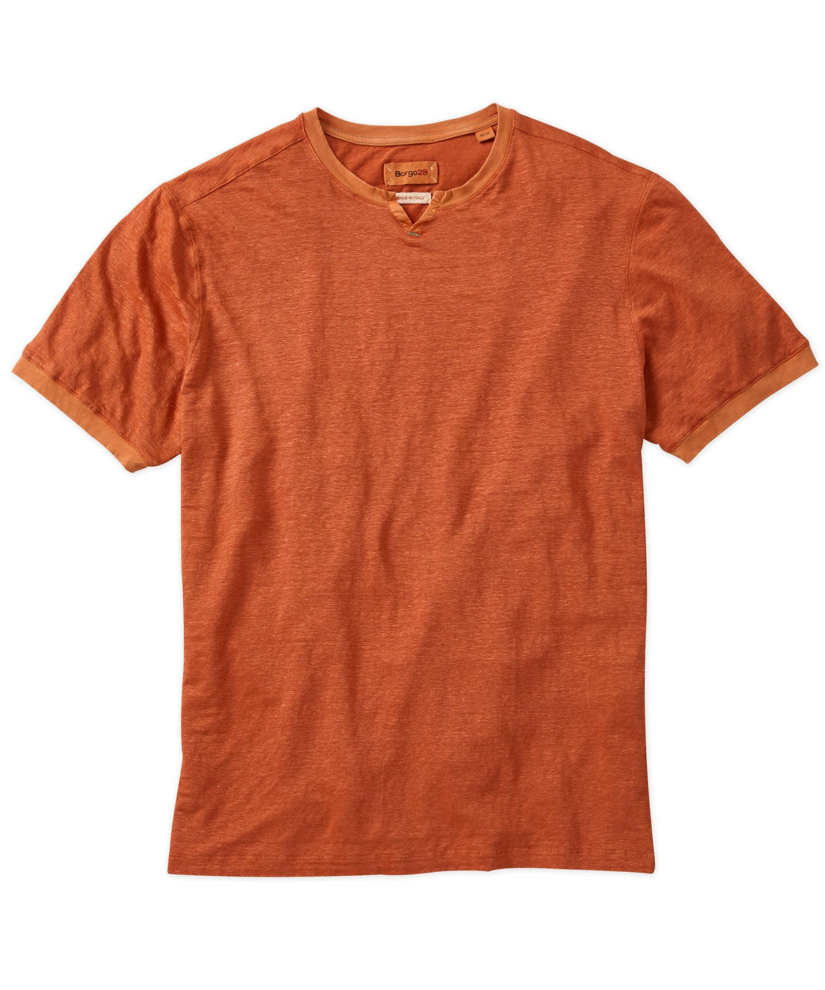 Notch Neck Stretch Linen Short-Sleeve Tee