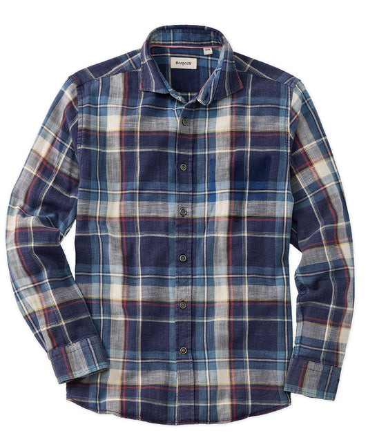 Twill Indigo Plaid Italian Sport Shirt