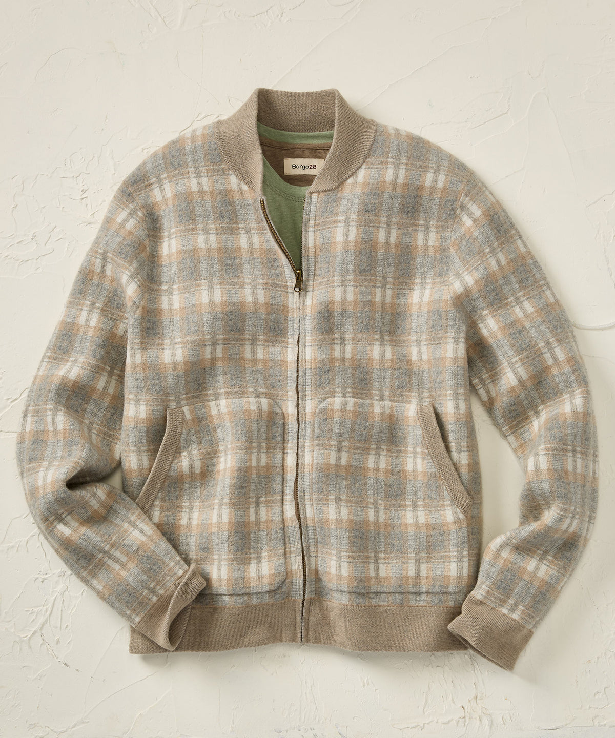 Boiled Wool Plaid Bomber Jacket