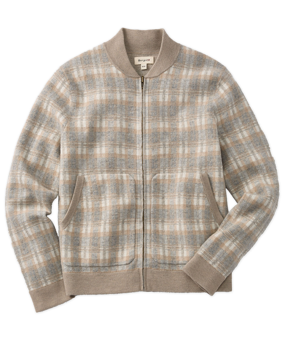 Boiled Wool Plaid Bomber Jacket