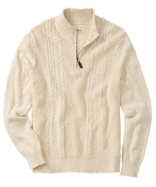 Cotton Slub Quarter-Zip Mock Neck Sweater