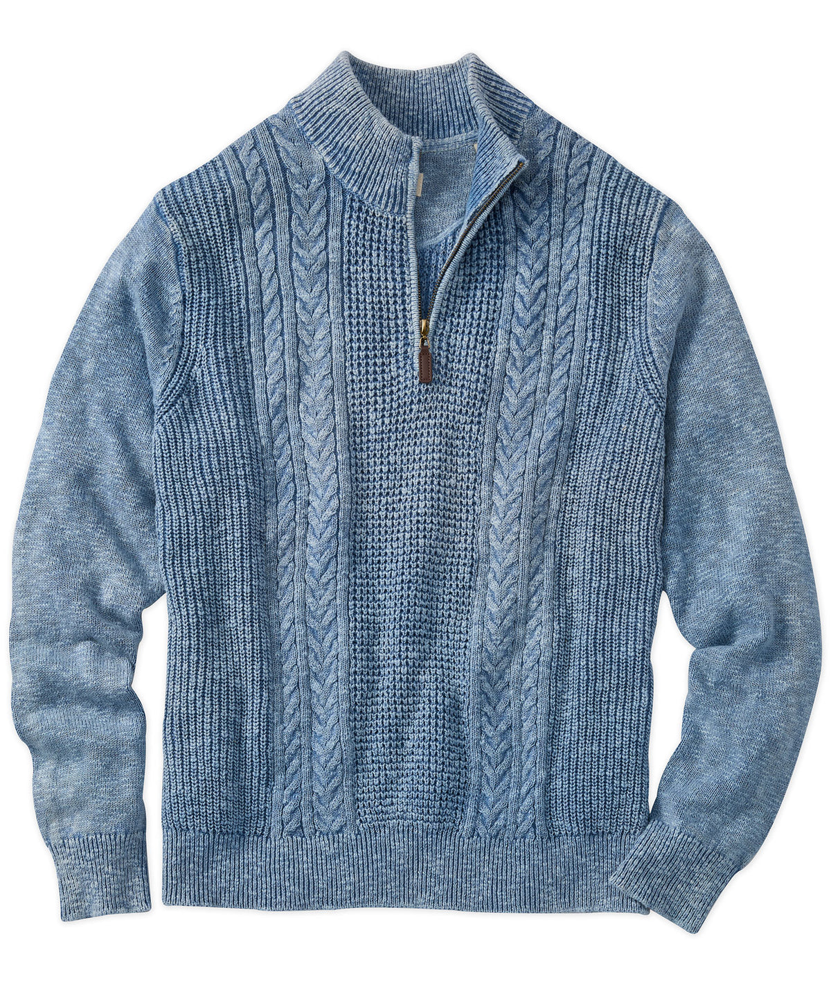 Cotton Slub Quarter-Zip Mock Neck Sweater