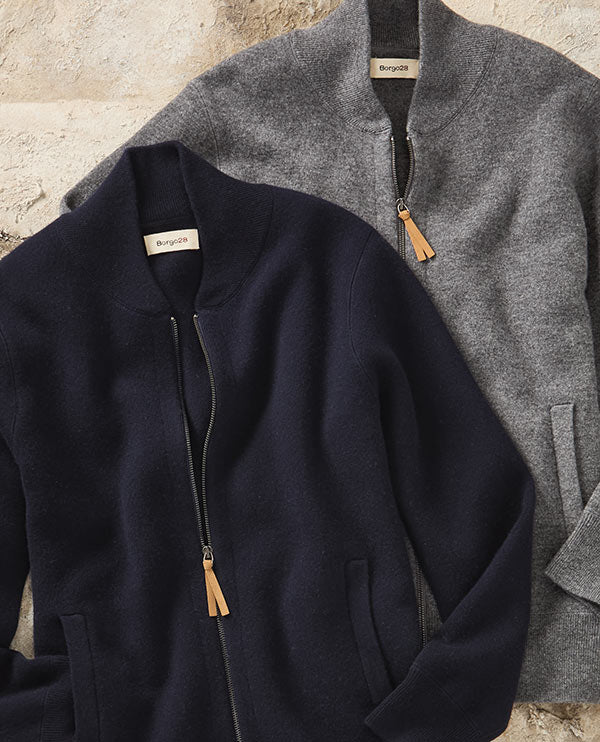 Wool-Cashmere Zip-Front Bomber Jacket by Borgo28