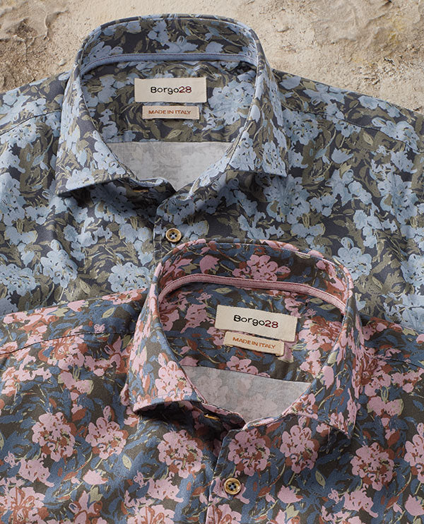Shaded Floral Print Long-Sleeve Sport Shirt by Borgo28