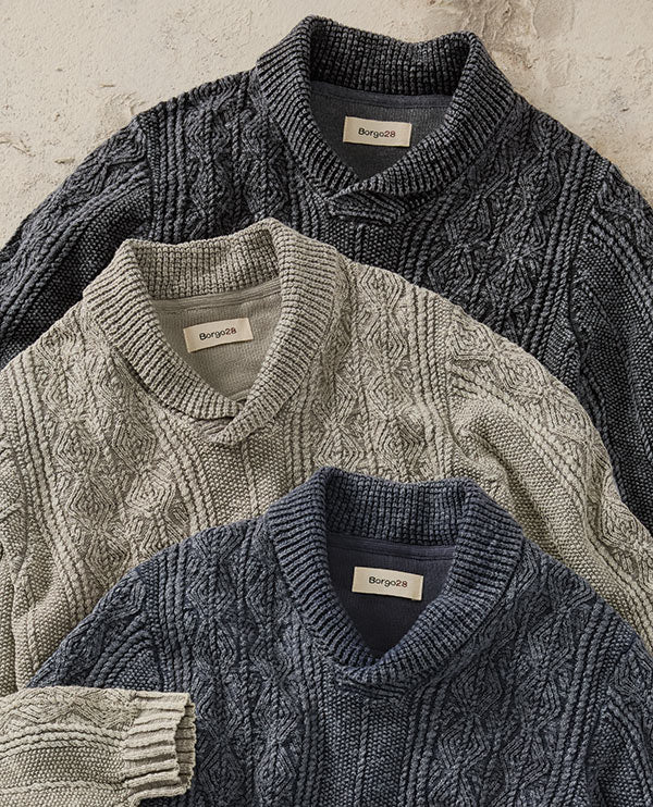 Garment-Dyed Shawl Neck Cotton Sweater by Borgo28