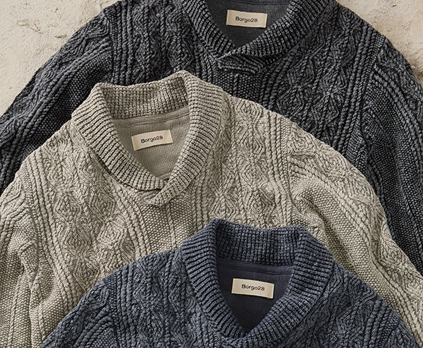 Garment-Dyed Shawl Neck Cotton Sweater by Borgo28