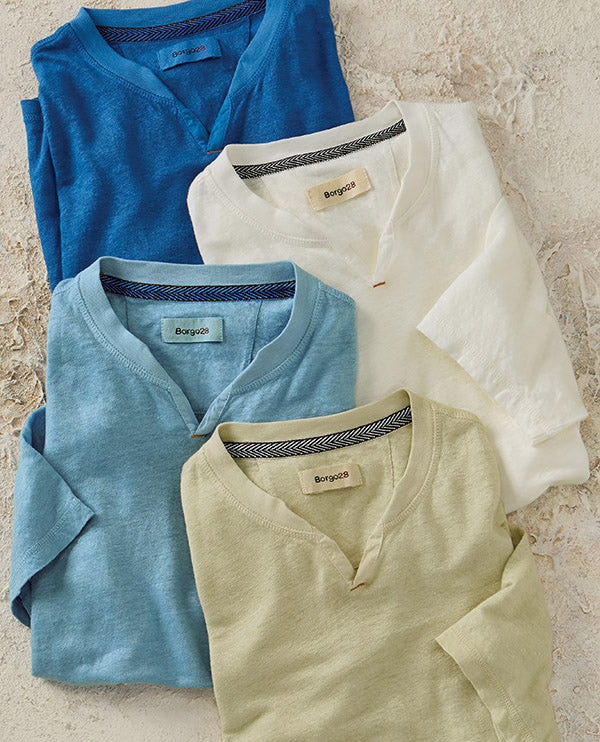Borgo28 Linen Notch-Neck Tee Shirt