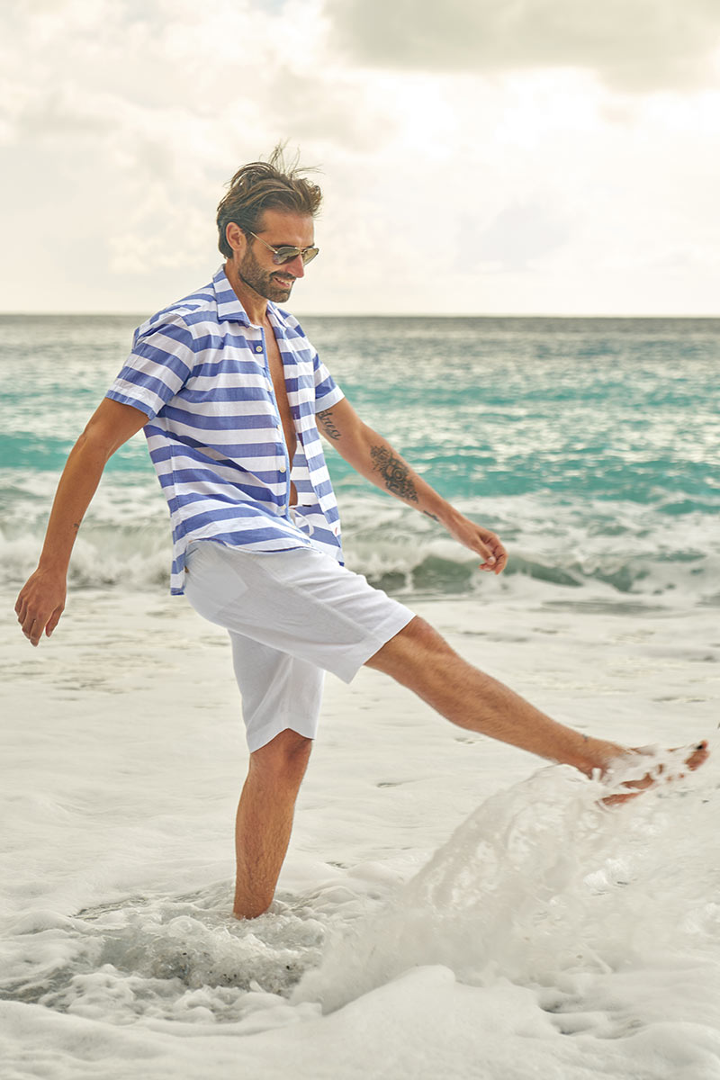 Male model wearing Casablanca Barre Short-Sleeve Sport Shirt