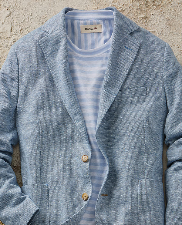Two-Button Knit Blazer and Striped Crewneck Tee Shirt by Borgo28