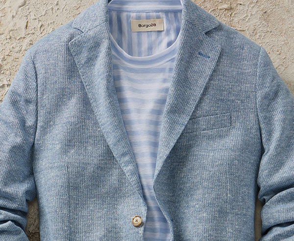 Two-Button Knit Blazer and Striped Crewneck Tee Shirt by Borgo28