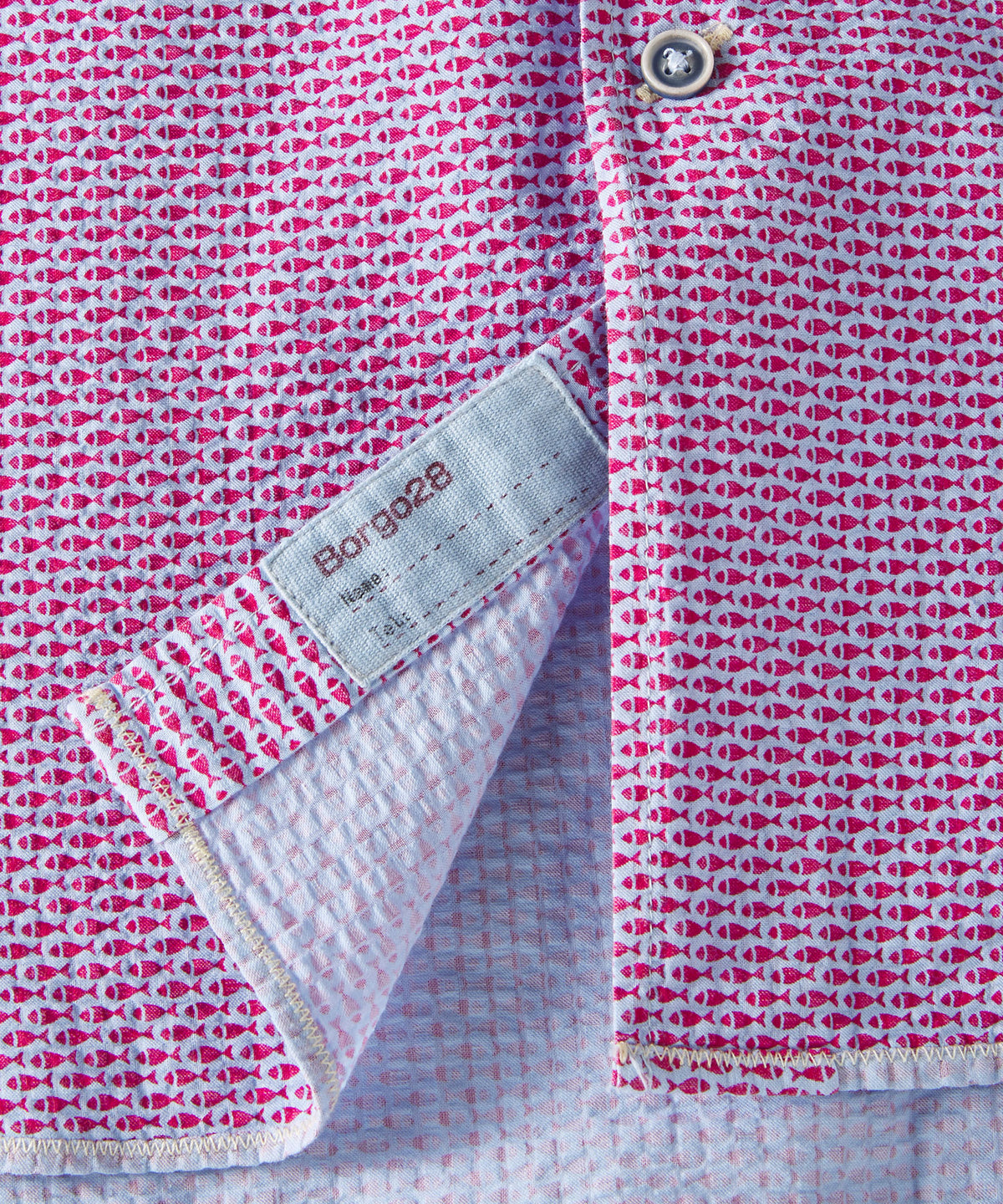 Fish Pattern Seersucker Short Sleeve Sport Shirt