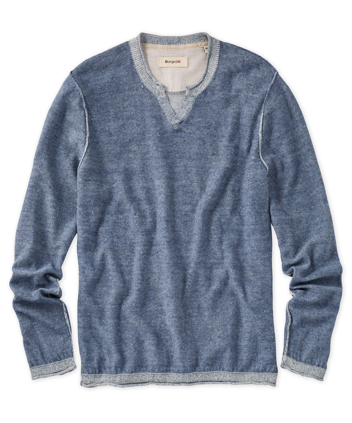 Cotton-Linen Notch Neck Sweater