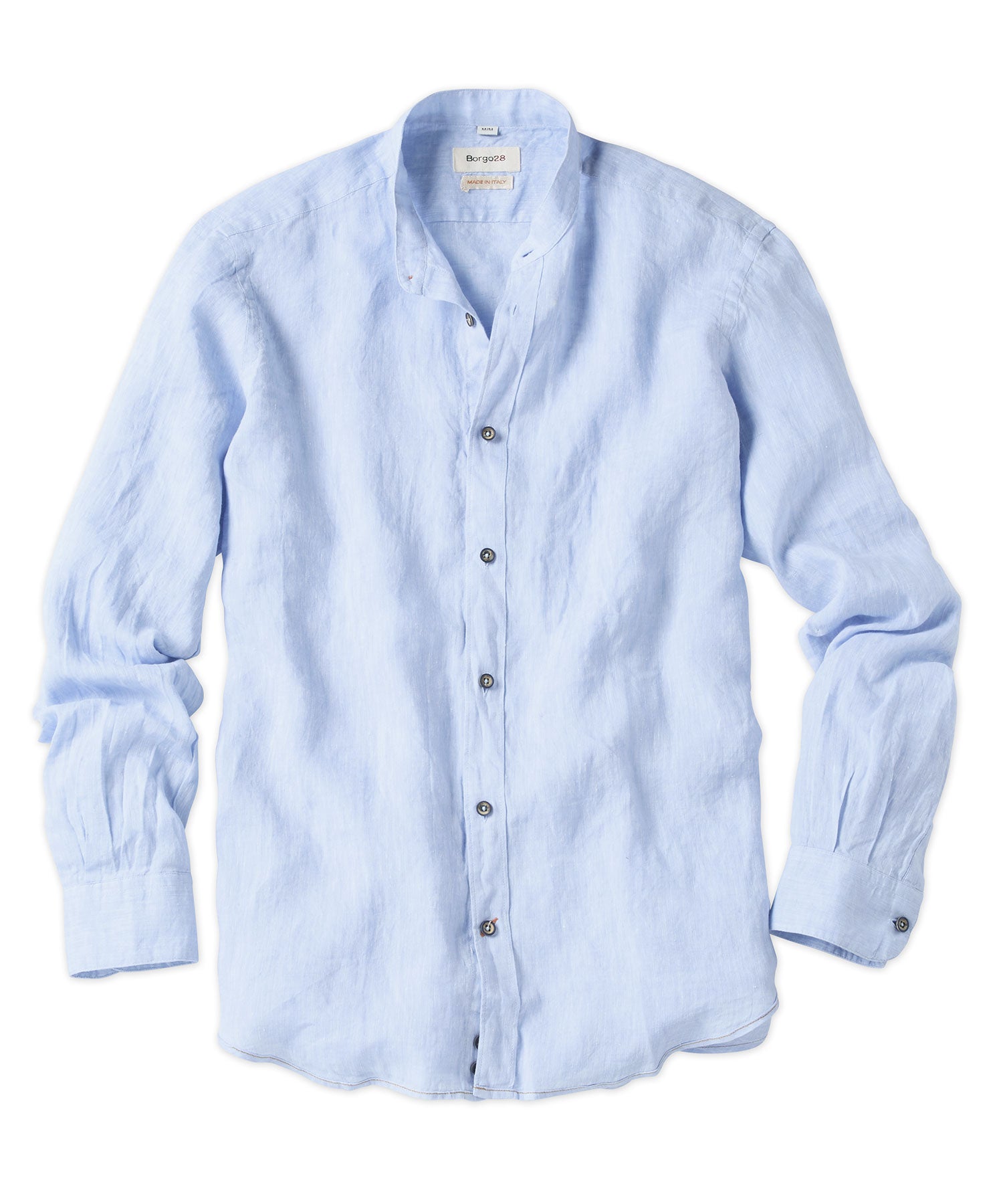 Banded Collar Long Sleeve Linen Sport Shirt - Borgo28
