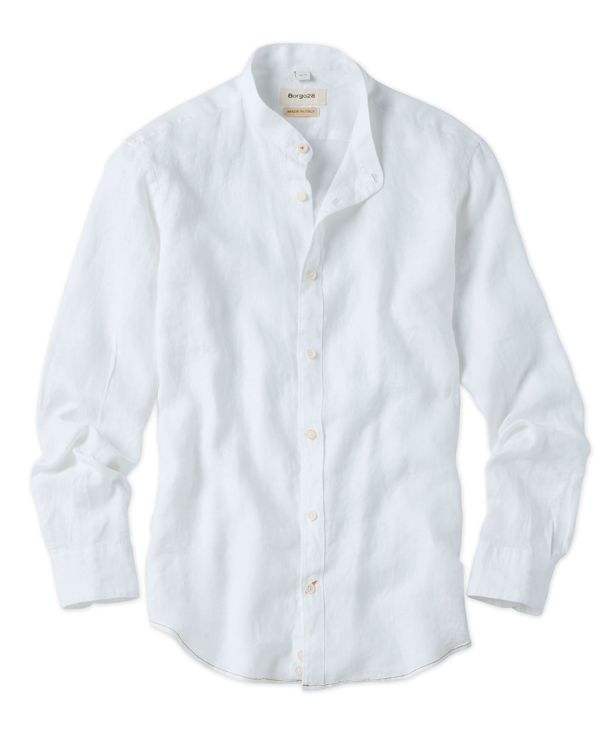 Banded Collar Long Sleeve Linen Sport Shirt
