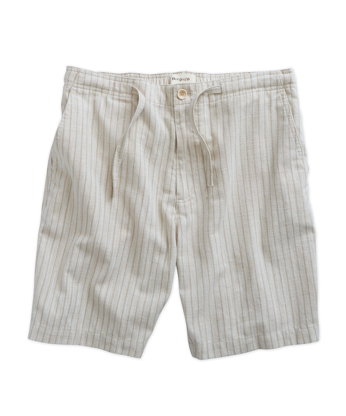 Drawstring Striped Cotton-Linen Shorts