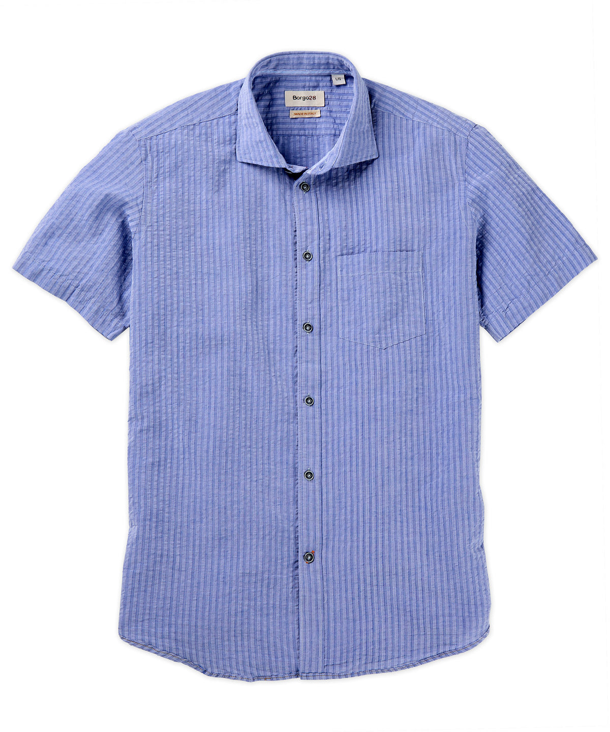 Micro Stripe Cotton-Linen Seersucker Short Sleeve Sport Shirt