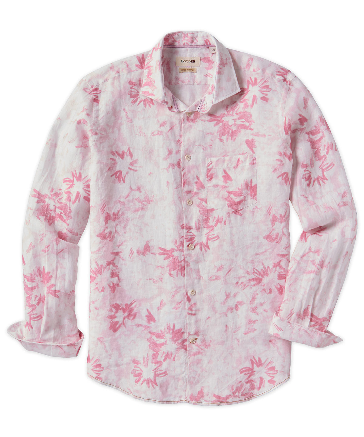 Merlino Flower Long Sleeve Linen Sport Shirt